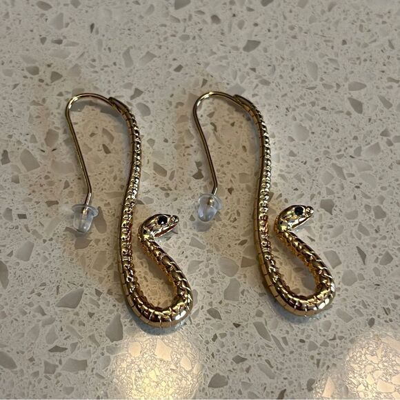 Python Snake Shaped Dramatic Ear Hooks Earrings - Picture 3 of 9